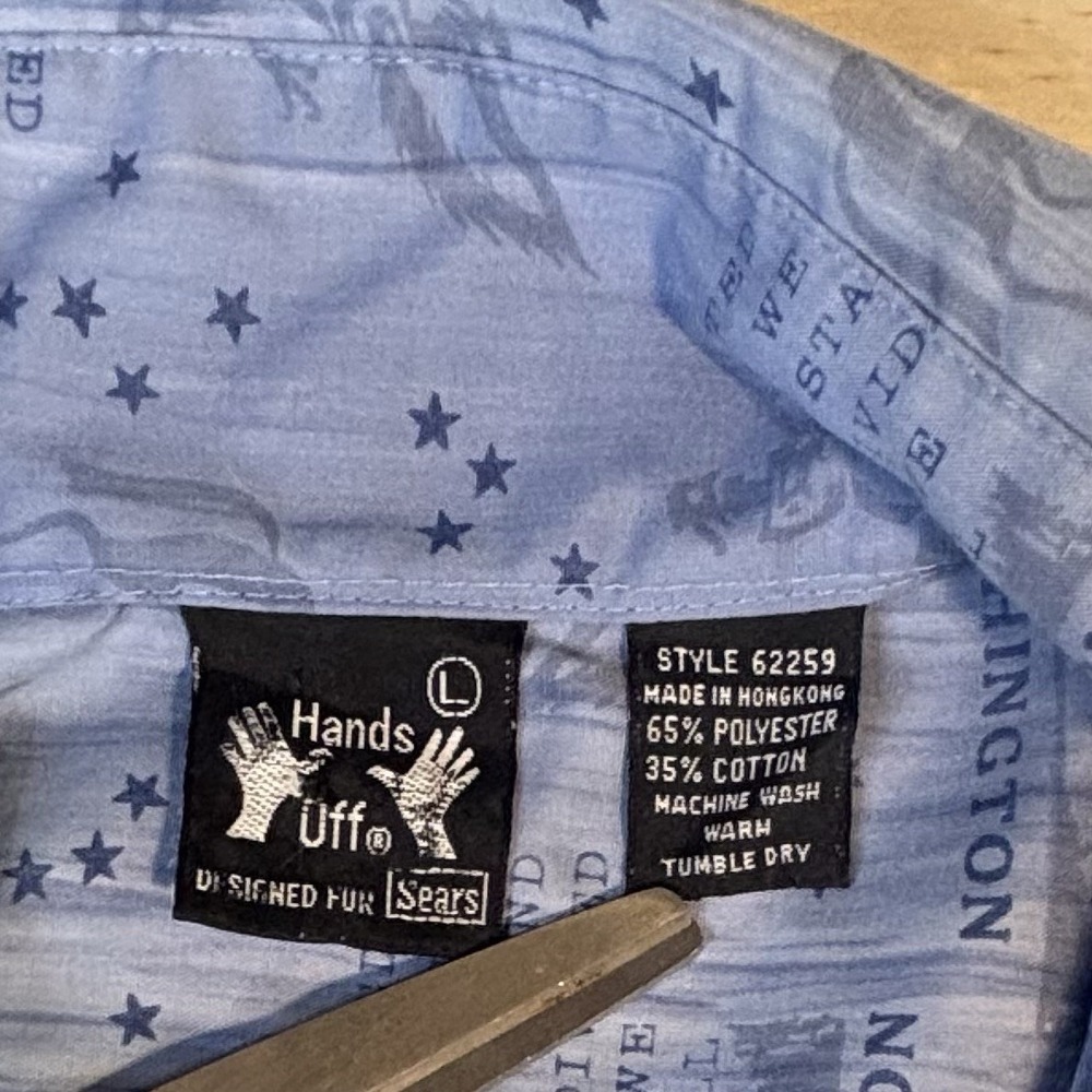 Hands Off Mens Vintage Sears Long Sleeve Pearl Snap Shirt L Blue All Over Print - Picture 5 of 10